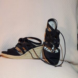 a.n.a Black Lace-Up Espadrille Wedge Sandals